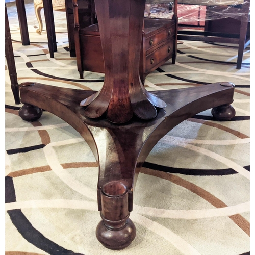 172 - BREAKFAST TABLE, William IV mahogany, with circular tilt top and brass castors, 127cm x 74cm H.