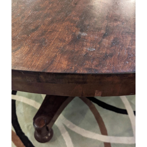 172 - BREAKFAST TABLE, William IV mahogany, with circular tilt top and brass castors, 127cm x 74cm H.