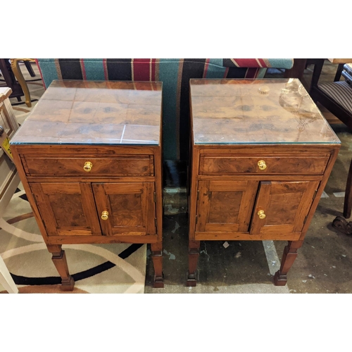 174 - BEDSIDE CABINETS, a pair, antique walnut and olive wood, each with drawer and two doors, 39cm x 40cm... 