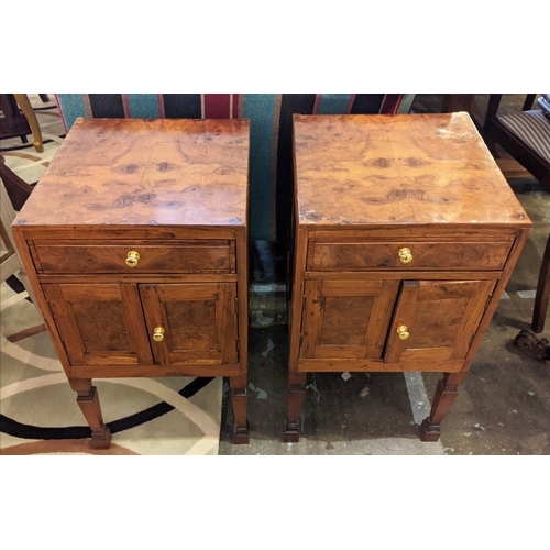 174 - BEDSIDE CABINETS, a pair, antique walnut and olive wood, each with drawer and two doors, 39cm x 40cm... 