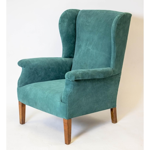 180 - WING ARMCHAIR, 98cm H x 76cm W, turquoise blue alcantara upholstered.