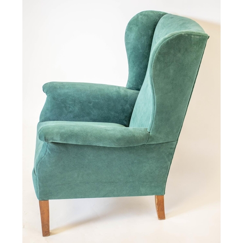 180 - WING ARMCHAIR, 98cm H x 76cm W, turquoise blue alcantara upholstered.