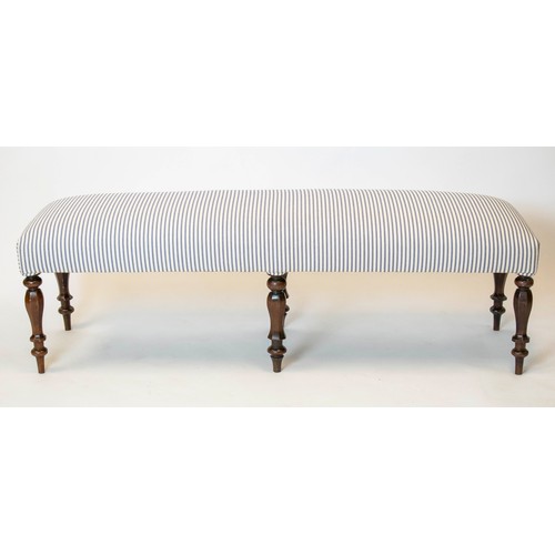 181 - LONG STOOL, 47cm H x 152cm W x 47cm D, part Victorian mahogany in ticking upholstery.