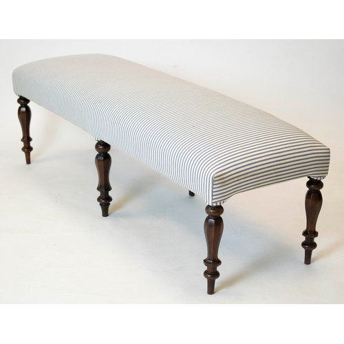 181 - LONG STOOL, 47cm H x 152cm W x 47cm D, part Victorian mahogany in ticking upholstery.