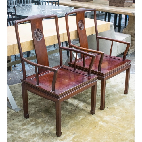 185 - ARMCHAIRS, 96cm H x 52cm W, a pair, Chinese rosewood. (2)