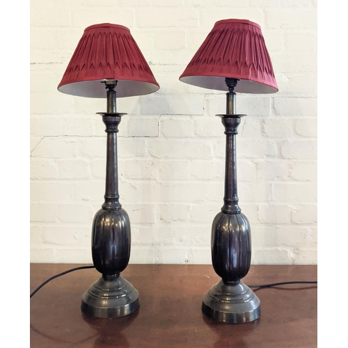 187 - LAMPS, a pair, metal each 75cm H including shades. (2)