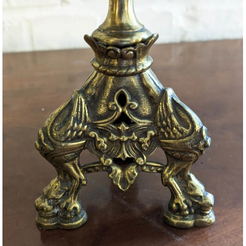 188 - CANDLESTICKS, a pair, brass grain, flower and grape detail, each 58cm H. (2)