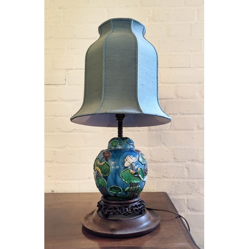 190 - TABLE LAMP, 37cm H including stand and fitting in the form of an early 20th century Japanese ginger ... 