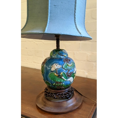 190 - TABLE LAMP, 37cm H including stand and fitting in the form of an early 20th century Japanese ginger ... 