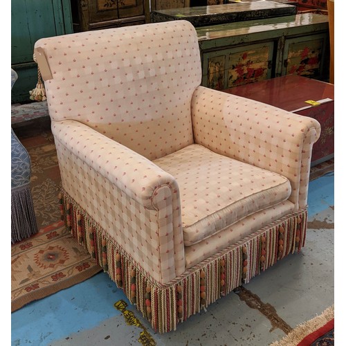 194 - ARMCHAIR, traditional style with a bullion fringe, 86cm x 92cm H.