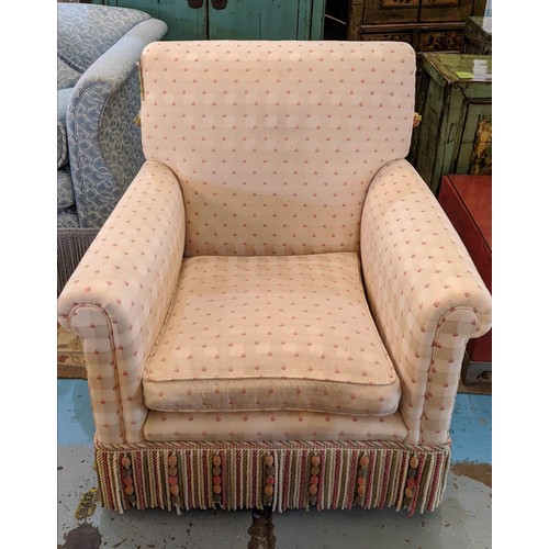 194 - ARMCHAIR, traditional style with a bullion fringe, 86cm x 92cm H.