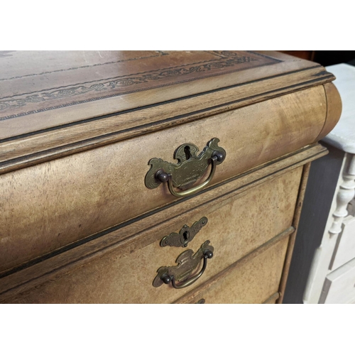 195 - PEDESTAL DESK, Georgian style walnut with an inlaid tooled leather top and five drawers including sh... 