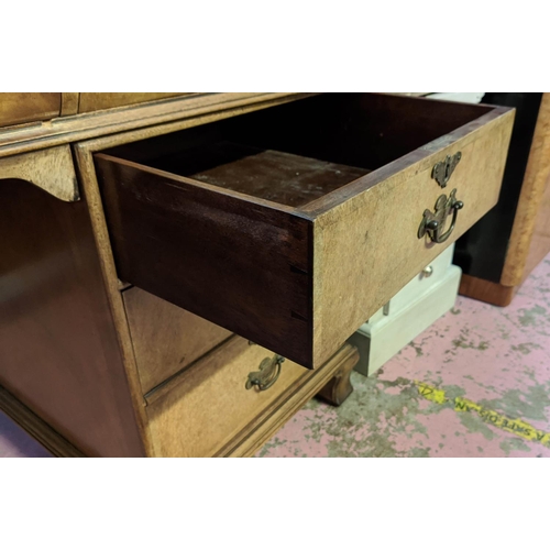 195 - PEDESTAL DESK, Georgian style walnut with an inlaid tooled leather top and five drawers including sh... 