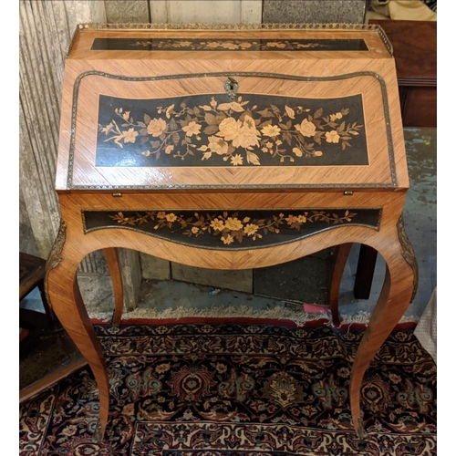 196 - BUREAU DE DAME, 73cm x 97cm H Louis XV style tulipwood, marquetry and gilt metal mounted with three ... 