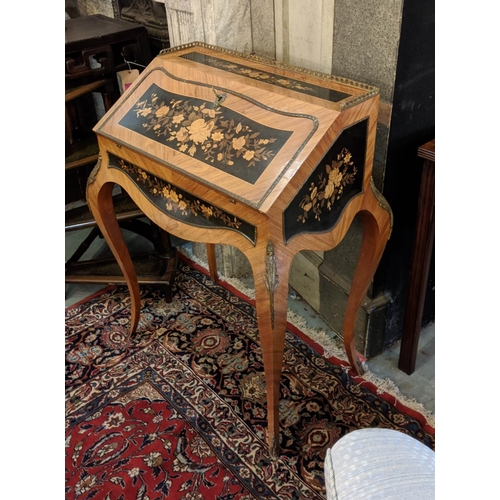 196 - BUREAU DE DAME, 73cm x 97cm H Louis XV style tulipwood, marquetry and gilt metal mounted with three ... 