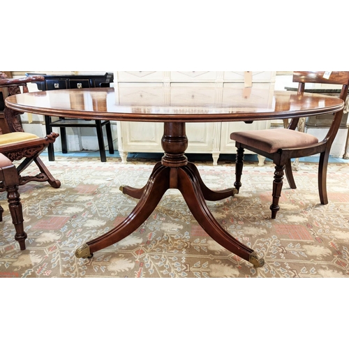 199 - DINING TABLE, the circular top with inlaid and painted floral border, 155cm W.