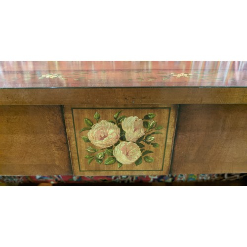 200 - SERVING TABLE, 47cm x 126cm x 88cm H with a shaped top and inlaid and floral painted border.