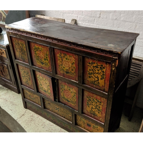 206 - TIBETAN CABINET, 40cm D x 109cm x 116cm H, 19th century red lacquer with floral detail.