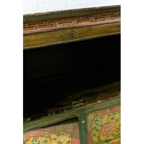 206 - TIBETAN CABINET, 40cm D x 109cm x 116cm H, 19th century red lacquer with floral detail.