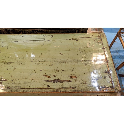 207 - SIDEBOARD, 155cm W x 40cm D x 76cm H, Chinese in an Eau De Nile distressed lacquer with floral detai... 