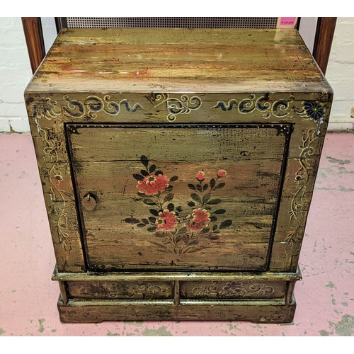 209 - PAIR OF BEDSIDE CABINETS, each 60cm W x 38cm D x 69cm H, Chinese lacquer with floral detail to doors... 