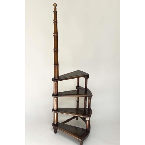 244 - LIBRARY STEPS, Georgian style mahogany with four spiral tooled leather trimmed steps, 155cm H.