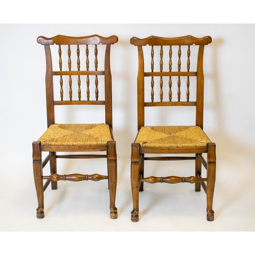 257 - DINING CHAIRS 8  101cm H x 50cm W, a set of eight, Lancashire style oak with rush seats. (8)