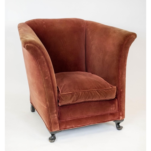 263 - ARMCHAIR, 86cm H 96cm x 83cm D, Edwardian ebonised in old burgundy velvet.