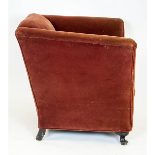 263 - ARMCHAIR, 86cm H 96cm x 83cm D, Edwardian ebonised in old burgundy velvet.