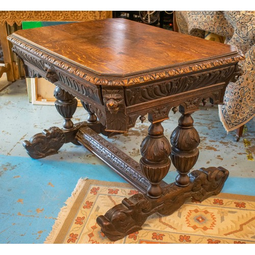 269 - CENTRE WRITING TABLE, 75cm H x 106cm W x 77cm D, late 19th century oak with single drawer and all ov... 