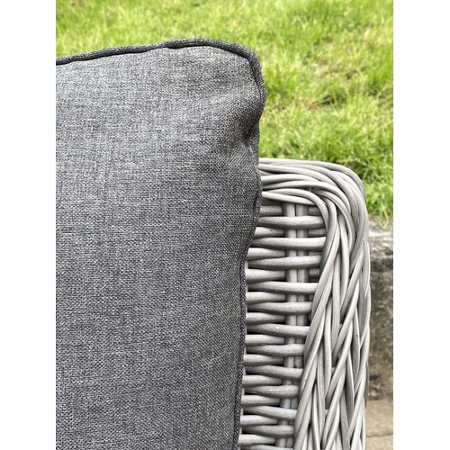 270 - 'ALL WEATHER' GARDEN BENCH/SOFA, all weather grey woven 'cane', with cushions, 140cm W.