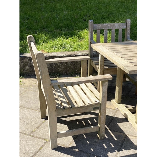 279 - GLOSTER GARDEN TABLE AND BARLOW-TYRIE ARMCHAIRS, silver weathered teak, table 176cm W x 90cm D x 70c... 