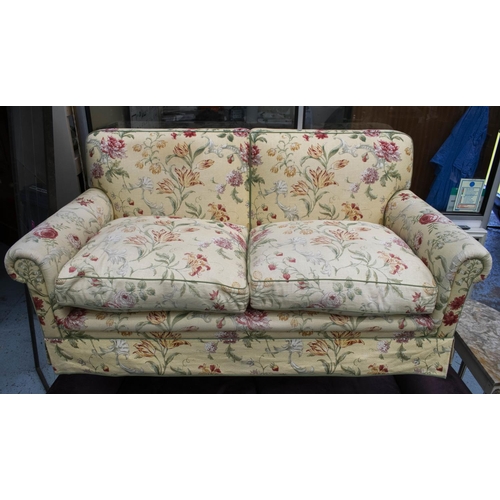 281 - SOFA, 85cm H x 176cm W x 94cm D, Colefax and Fowler, pale yellow and floral patterned upholstery on ... 