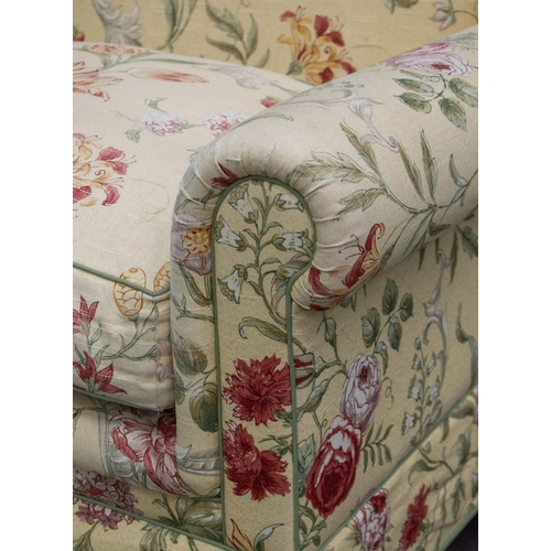 281 - SOFA, 85cm H x 176cm W x 94cm D, Colefax and Fowler, pale yellow and floral patterned upholstery on ... 