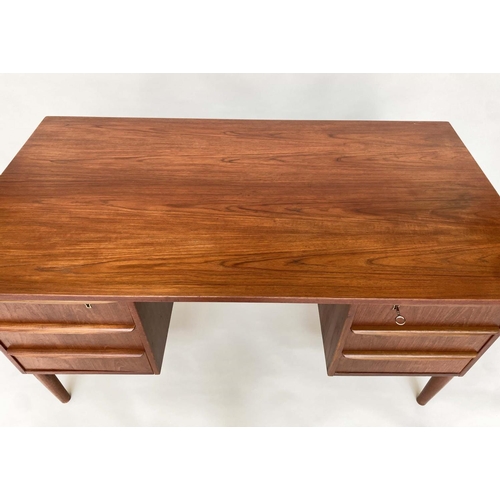 285 - DESK, 1970's Danish teak with six frieze drawers and tapering supports, 130cm x 71cm x 74cm H.