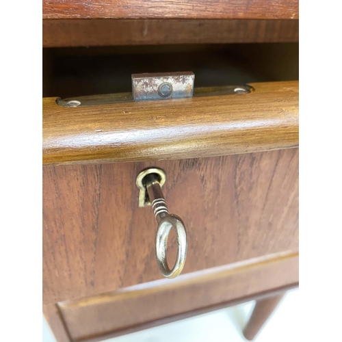 285 - DESK, 1970's Danish teak with six frieze drawers and tapering supports, 130cm x 71cm x 74cm H.