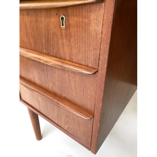 285 - DESK, 1970's Danish teak with six frieze drawers and tapering supports, 130cm x 71cm x 74cm H.