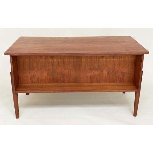 285 - DESK, 1970's Danish teak with six frieze drawers and tapering supports, 130cm x 71cm x 74cm H.