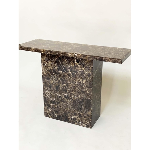 288 - CONSOLE TABLE, contemporary rectangular marble veneered on conforming plinth support, 110cm x 40cm x... 