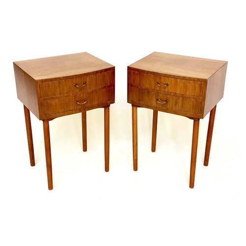 289 - BEDSIDE/LAMP TABLES, a pair, 1970's teak each with two drawers and tapering supports, 43cm x 35cm x ... 