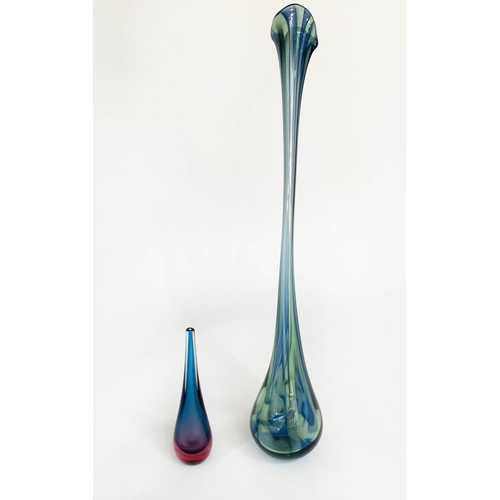 292 - MURANO GASS VASE, studio blue/green glass together with a Venetian glass tear drop stem vase 'Murano... 