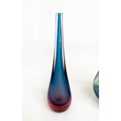 292 - MURANO GASS VASE, studio blue/green glass together with a Venetian glass tear drop stem vase 'Murano... 