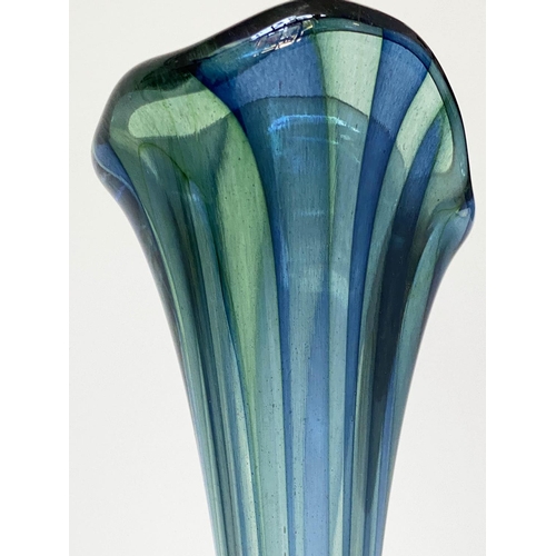 292 - MURANO GASS VASE, studio blue/green glass together with a Venetian glass tear drop stem vase 'Murano... 