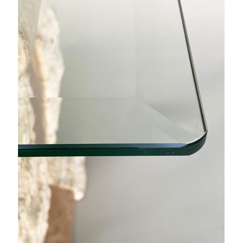 293 - LAMP TABLE, contemporary square bevelled glass, on 'U' marble support, 56cm x 56cm x 52cm H.