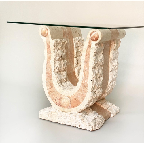 293 - LAMP TABLE, contemporary square bevelled glass, on 'U' marble support, 56cm x 56cm x 52cm H.