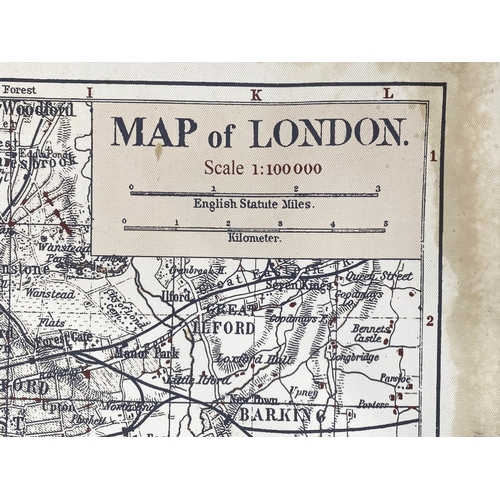 296 - MAP OF LONDON, rectangular printed on linen, 100cm x 70cm.