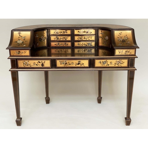 298 - CARLTON HOUSE DESK, Regency style gilt lacquered and chinoiserie floral decorated with nine drawers ... 