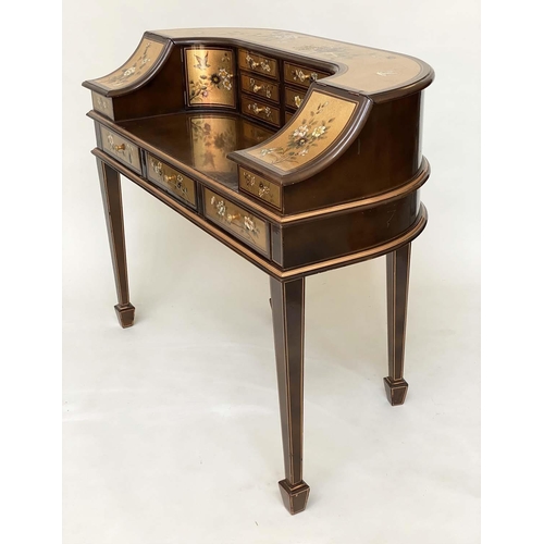 298 - CARLTON HOUSE DESK, Regency style gilt lacquered and chinoiserie floral decorated with nine drawers ... 