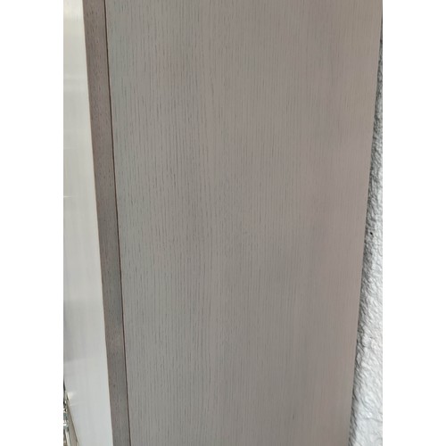 300 - CABINET ON STAND, 80cm x 45cm x 199.5cm, silvered metal base, two doors with faux shagreen  door han... 