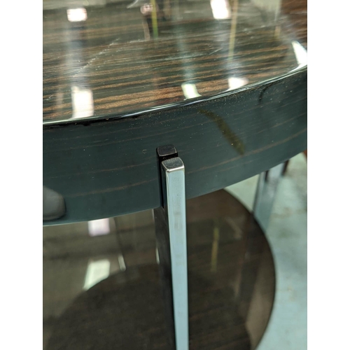 304 - SIDE TABLE, 56cm x 56cm diam., contemporary Italian style, two Macassar veneer tiers, polished metal... 